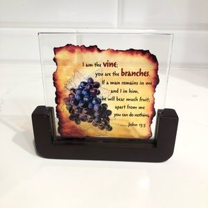 Glass bible verse display (John 15:5)